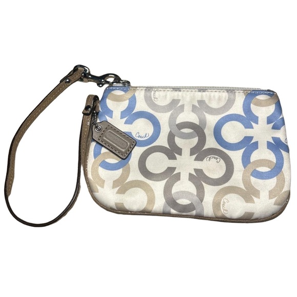Coach Handbags - Coach Wristlet | Signature C Logo Print | Off-White, Blue, Gray, Green